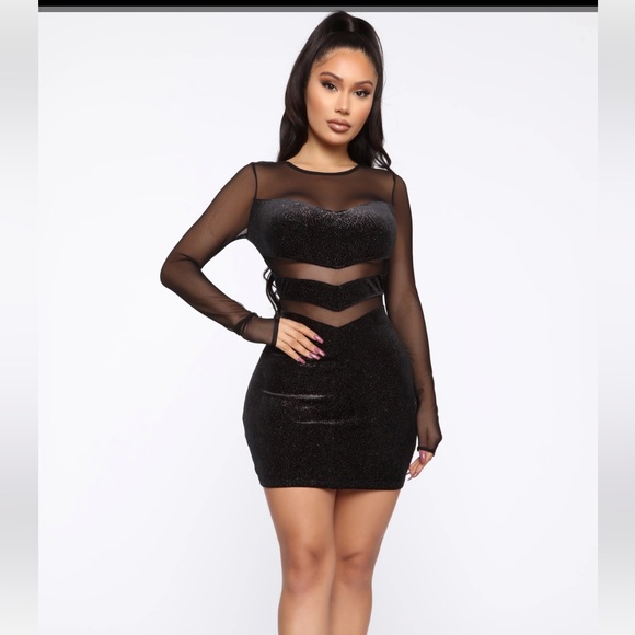 S|O|L|D❌FASHION NOVA Glitter Velvet mesh dress size M - Picture 2 of 6